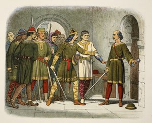 William de Breteuil verdedigt de schatkist, uit A Chronicle of England BC 55 to AD 1485, pub. London